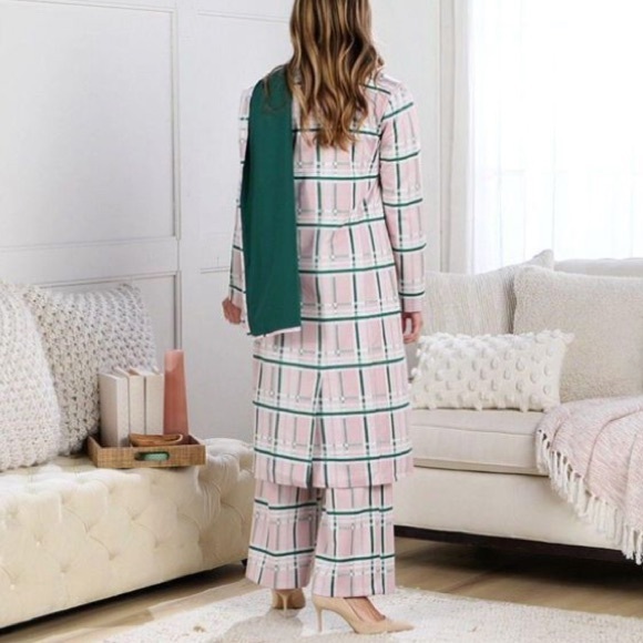 Pink and Green Striped Trench Coat with throw - Picture 6 of 7